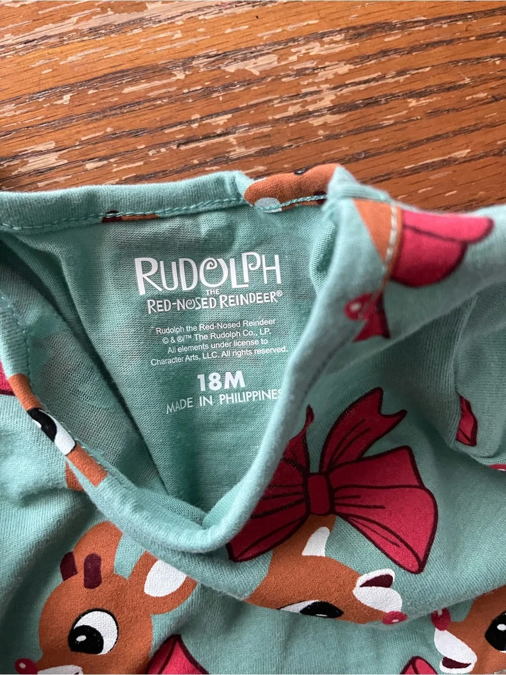 Rudolph Reindeer Bow Print Twirl Dress - Teal & Red